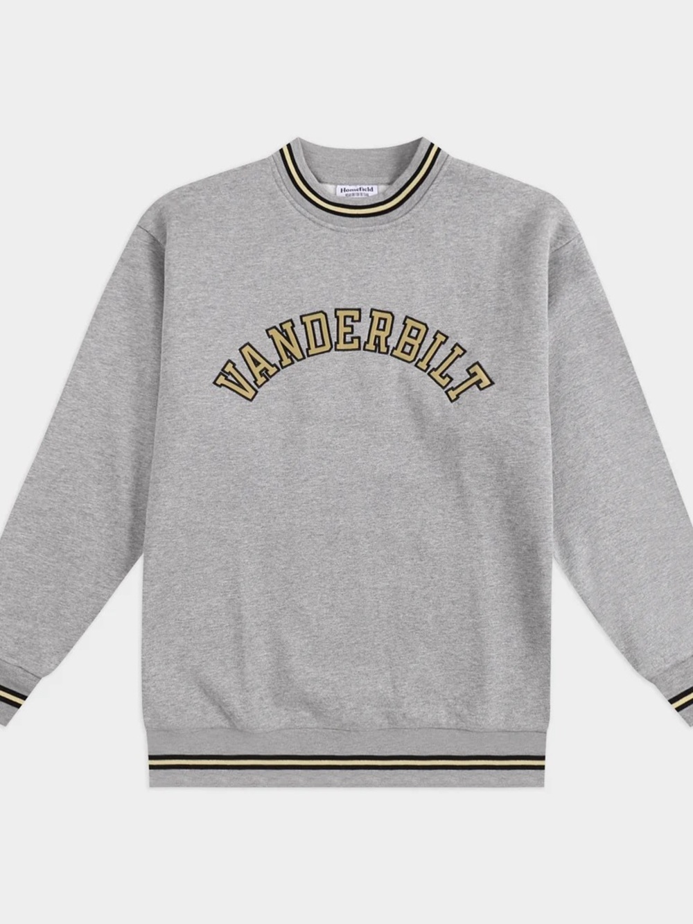 Vanderbilt Commodores Applique Ash Tri-Stripe Crewneck